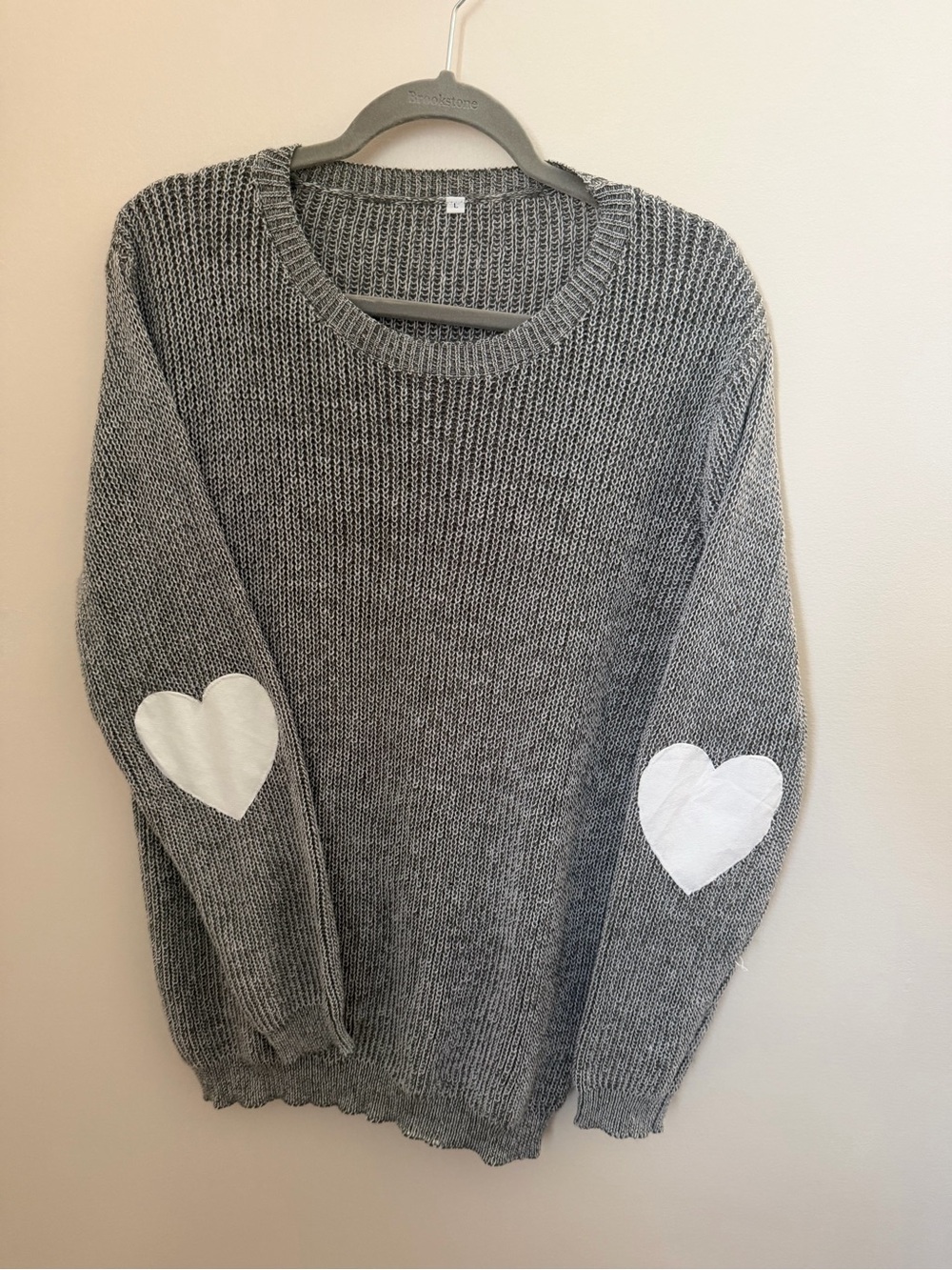 Gray Heart Elbow-Patch Knit Sweater - Women's